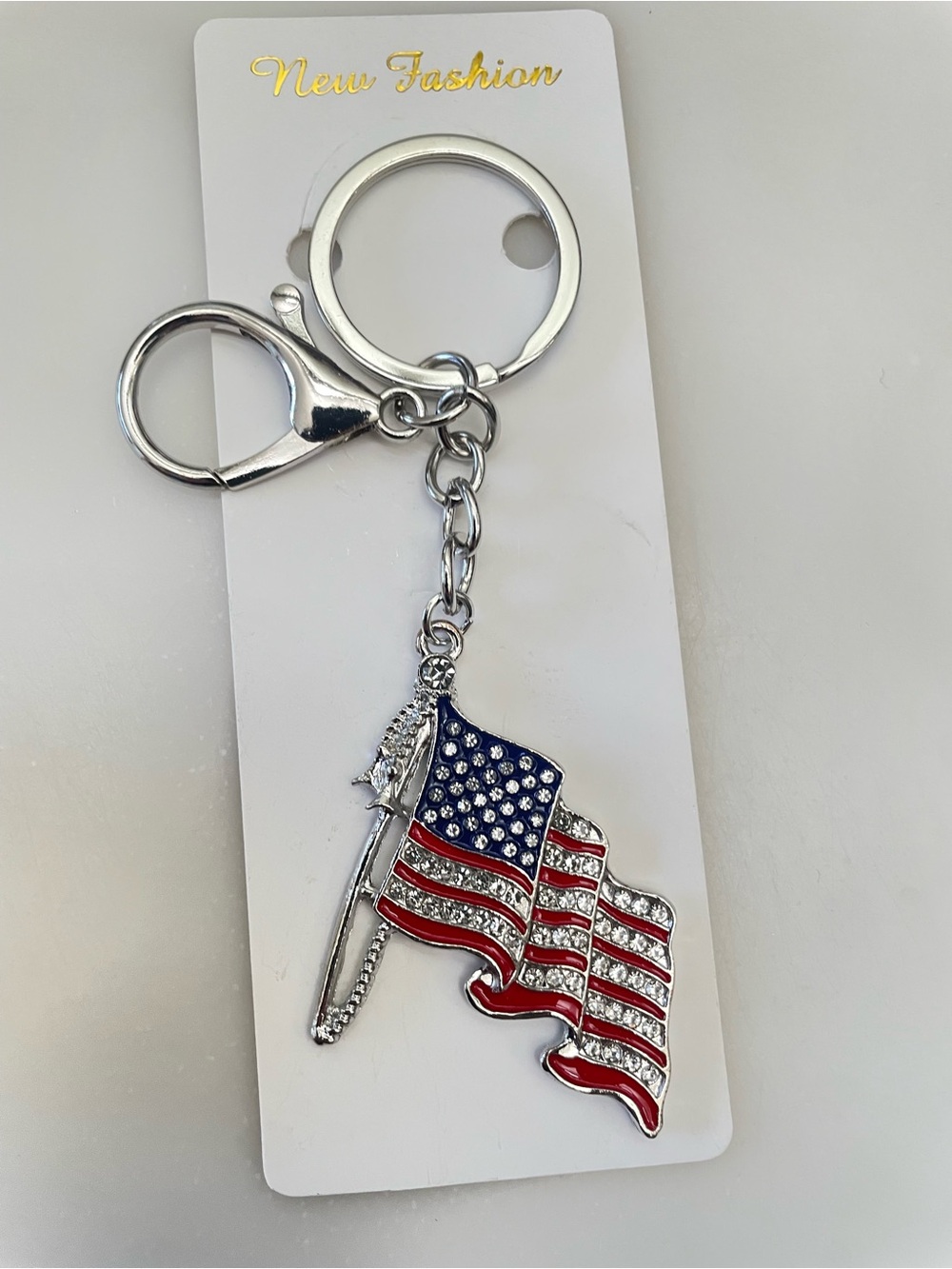 Silver American Flag Keychain - Red, White & Blue